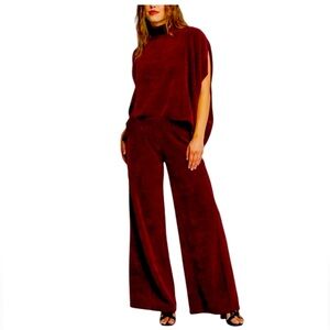Cabernet Soft Knit Pullover Top & Wide Leg Pant Set